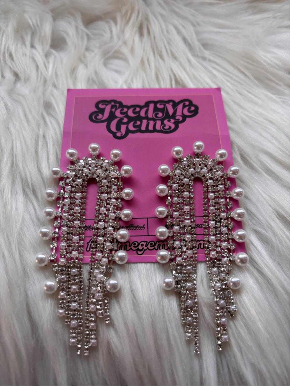 Feed Me Gems Silver Pearl & Rhinestone Dangle Earrings